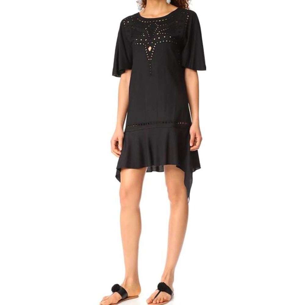 XIX Paula Hermanny Gabi black cutout short caftan dress coverup Womens M